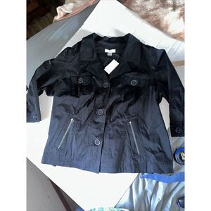 Christopher & Banks CJ Blazer Jacket Black Button Up Zip Pocket Sz 3X